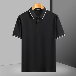 Camiseta de Manga Corta para Hombre, Negra y Blanca, de Tela de Rizo, Spandex/Algodón, Secado Rápido, Lisa, Informal, con Logotipo Frontal, Venta al Por Mayor - Product Image 3