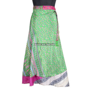 New Indian Two Layer Boho Hippie Magic Silk <b>Wrap</b> <b>Skirt</b> Women Wear Vintage Silk Sari Long Length <b>Wrap</b> Around <b>Skirt</b> 2 Layer Length - Product Image 6