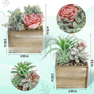 Set di 2 Piante Grasse Artificiali in Vasi di Legno con Fiori Rosa per Decorazione Bagno Stile Fattoria, Piante Verdi Decorative da Interno - Product Image 4