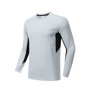 Haut de sport unisexe noir à manches longues, séchage rapide, respirant, anti-UV, avec logo frontal, en polyester/nylon 220g - Product Image 2