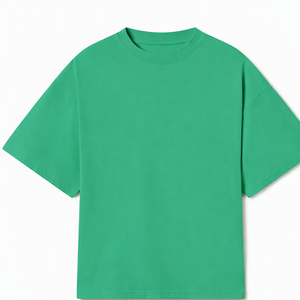 เสื้อยืดคอกลมแขนสั้นสีเขียวสำหรับผู้ชาย ทรงปกติ ผ้าเจอร์ซีย์คอตตอน ย้อมสีพื้น ผ้าถัก - Product Image 1