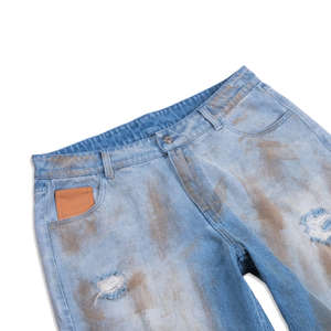 Pantalones Cortos de Mezclilla para Hombre al por Mayor, Estilo Vintage, con Lavado Ácido, Bordes Deshilachados, Bordados y Desgastados - Product Image 4