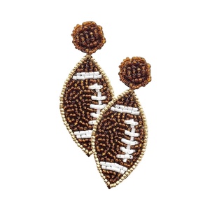 Boucles d'oreilles en perles de football américain par MD Handicraft Brown and White Game Day Seed Beaded Jewelry ODM Supply - Product Image 4