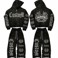 Ensemble de survêtement homme personnalisé avec logo, strass, sweat à capuche zippé et pantalon de survêtement, coupe oversize, streetwear, ensemble de survêtement épais