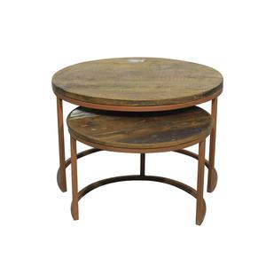 Round Solid Wood Nesting <b>Coffee</b> <b>Table</b> Set with Metal Frame Stackable Living Room Side <b>Tables</b> Space Saving Modern Furniture Duo - Product Image 4