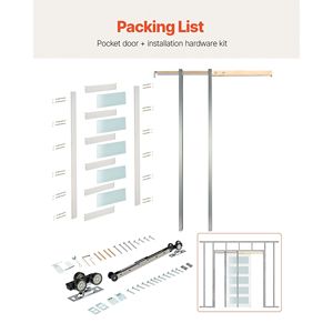 Kit de quincaillerie pour porte coulissante simple en verre dépoli 5 vitres, 76 cm x 203 cm, porte coulissante encastrée robuste en bois massif MDF - Product Image 5