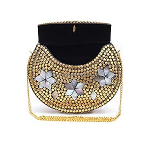 Pochette en mosaïque en laiton doré avec incrustation de motif étoile MOP Sac à main en métal fait à la main pour les fêtes et les occasions ethniques - Product Image 1
