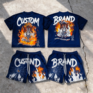 Ensemble deux pièces streetwear homme personnalisé OEM avec impression DTG, t-shirt vintage délavé au soleil et à l'acide à manches courtes et short de survêtement - Product Image 3