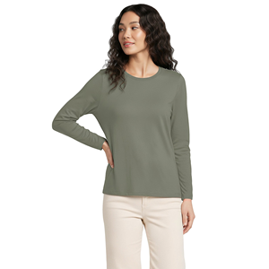 T-shirts pour femmes grande taille, coupe slim, manches longues, couleur rose, col rond, design personnalisé, couleur unie. - Product Image 4