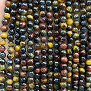 Cuentas de piedra ojo de tigre mixtas, cuentas redondas de piedras preciosas naturales en hebra para la fabricación de joyas y manualidades DIY. - Product Image 5