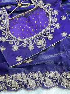 Sari en satin Royal Fendy brodé, sari élégant en satin avec travail de sequins, sari de créateur Fendy en satin au look riche, sari de luxe en satin avec travail Jaal - Product Image 6