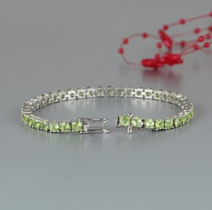 Natural Peridot Stone <b>Charm</b> Bracelet in 925 Sterling Silver Gold Plated Elegant Handmade Jewelry for Party Occasions - Product Image 2