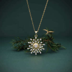 Collier pendentif soleil en or massif 14 carats plaqué or, diamant taille brillant, style vintage, certifié IGI, bijoux de mariage unisexe de luxe - Product Image 2
