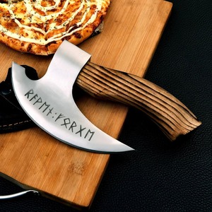 Handmade Viking Pizza Cutter with Rosewood <b>Handle</b> - Super Sharp Carbon Steel <b>Axe</b> Blade, Pizza <b>Axe</b> with Sheath - Product Image 5