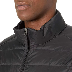 Men's Black Puffer Jacket Stand Collar Zipper Closure Casual Windproof Polyester <b>Wadding</b> Autumn Wear - Product Image 6