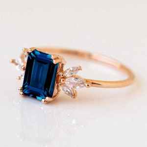 London Blue Topaz Wedding Bridal Ring Halo Emerald Cut London Blue Topaz Anniversary Ring Gift For Her - Product Image 6