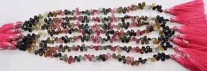Perles facettées en tourmaline naturelle de qualité supérieure, forme poire, 8 pouces, taille 4x6 mm, perles de pierres précieuses en tourmaline multicolores - Product Image 3