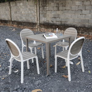 Armless Plastic <b>Chair</b> with Wood Grain Finish and Durable Lightweight Design for Indoor and <b>Outdoor</b> Use - Product Image 6