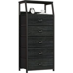 Commode en tissu noir avec 5 tiroirs, tour de rangement verticale pour chambre à coucher - Product Image 1