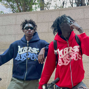 Sudadera con capucha y cremallera completa, 100% algodón, con estampado gráfico, cortavientos, ecológica, de gran tamaño, personalizada para tejido French Terry de alto gramaje. - Product Image 4