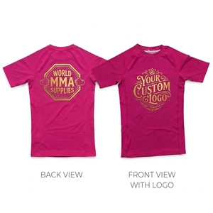 Unisex Short Sleeve Rash Guard Quick Dry <b>Magenta</b> Sports Tee Polyester Swim Shirt - Product Image 4