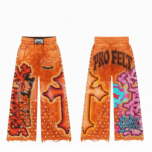 Pantalones Deportivos Anchos de Lona Personalizados con Diseño de Arte Callejero, Estampado con Transferencia Térmica de Estrellas, 100% Algodón, Secado Rápido y Transpirables - Product Image 4