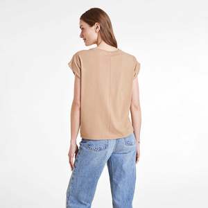 Camiseta de Manga Corta de Alta Calidad para Mujer, Estilo Casual, Cuello Alto, Holgada, Lisa, Ecológica, para Verano - Product Image 2