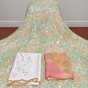 Tissu de robe de luxe en jacquard uni Fransawi Dirac avec détails perlés élégants pour la mode nuptiale somalienne des filles, idéal pour les occasions traditionnelles - Product Image 4