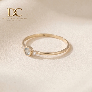 Unique Designer Solid Yellow Gold 14KT <b>Ring</b> With Lab Grown Diamond and Aquamarine Gemstone for Women's <b>Fine</b> Custom Jewelry - Product Image 4