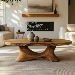 Mesa de Centro Moderna de Madera Maciza con Borde Natural, Hecha a Mano, Duradera y Ecológica para Uso en el Hogar o Hoteles - Product Image 1