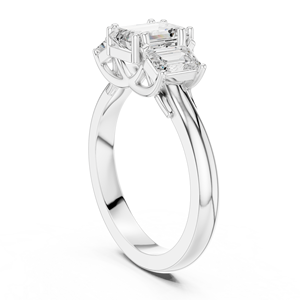 Sterling <b>Silver</b> Three-Stone <b>Emerald</b> Moissanite Engagement <b>Ring</b> | Classic Trilogy Wedding <b>Ring</b> for Women - Product Image 2