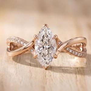 1 CT Marquise Cut Lab Grown Diamond 4 Prong Set Engagement Ring Round Cut Side Stones IGI Certified 10K 14K 18K Solid Gold - Product Image 1