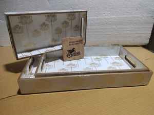 Set of Three Handcrafted Wooden MDF Serving Trays with Golden <b>Foil</b> Premium Quality Single Tier for Home <b>Kitchen</b> Living Room - Product Image 4