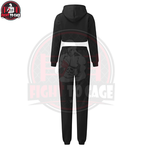 Women Tracksuits 2 Piece Outfit Long Sleeve Hoodie <b>Cropped</b> <b>Tops</b> And Jogger Pants, Workout Black Women Crop <b>Tops</b> Tracksuits - Product Image 2