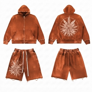 Conjuntos de chándal de dos piezas para hombre con pedrería, chándales de hombre con pedrería, conjunto de pantalones de chándal cortos con cremallera - Product Image 1