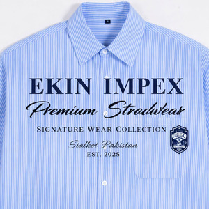 Camisa de Vestir Personalizada de Estilo Urbano con Botones Azules y Blancos, Ropa Masculina a Rayas, Corte Cuadrado, Manga Larga - Product Image 4