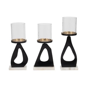 Juego de 3 Portavelas Modernos de Aluminio Negro, Vidrio y Mármol, Soporte Decorativo de Lujo para Velas para Interiores del Hogar a un Precio Accesible - Product Image 1