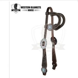 CABECERO DE DOS OREJAS DE CUERO ARGENTINA DE ALTA CALIDAD INTELIGENTE DE CALIDAD PREMIUM CON CONCHOS Y HEBILLAS DE PLATA - Product Image 4