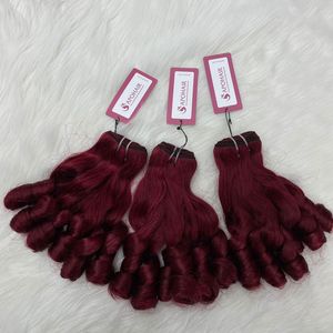 Venta al por mayor Virgin Remy peruano rizado 14-30 pulgadas extensiones rojo vietnamita onda máquina trama extensiones de cabello humano - Product Image 3