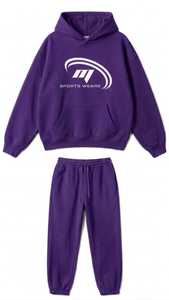 Conjunto de Sudadera con Capucha y Pantalones Unisex Color Morado, Chándal Informal de Color Sólido con Logotipo Estampado en la Parte Delantera y Cierre con Cordón de Ajuste - Product Image 1