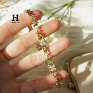 18K Gold Green Gemstone Tennis <b>Bracelet</b> with Floral Diamond Accents – Elegant Womens Jewelry - Product Image 3