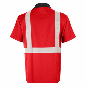 Chemise de travail haute visibilité pour homme, manches courtes, rouge avec bas noir et bandes argentées - Product Image 2