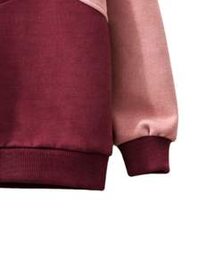 Sudadera de Mujer Color Block Rosa y Borgoña, Cuello Redondo, Estilo Casual, Oversize, Forro Polar, Personalizable, para Invierno - Product Image 6