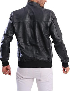 Blousons de motard pour hommes en cuir véritable de haute qualité avec logo personnalisé, style urbain tendance, noirs, hiver, avec fermeture éclair, vente en gros - Product Image 5