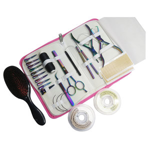 Hair Extension Tools <b>Kit</b> with <b>Beads</b> jar Extension Plier Hair Brush hair Extension Installation Hook loop Duckbill Clips Set - Product Image 3