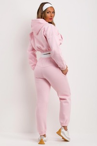 SPINE CRAFT Ensemble de survêtement décontracté avec pantalon long, cordon de serrage et poches latérales, tenue de printemps en coton de couleur unie - Product Image 3