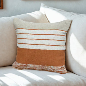 Housse de coussin pliable faite à la main en tissu tissé orange et blanc avec fermeture éclair, texture tissée, pour canapé-lit - Product Image 3
