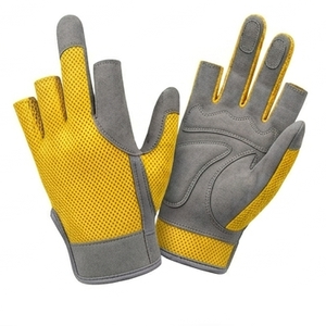 Gants d'entraînement mi-doigts pour hommes, résistants à l'eau, jaune-gris, personnalisés, pour billard et snooker (3 doigts) - Product Image 1