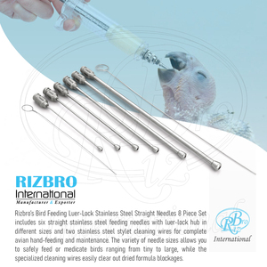 ชุดเข็มฉีดยาสแตนเลสแบบใช้ซ้ำได้ Rizbro International Bird Feeding พร้อมหัวเข็มแบบ Luer-Lock ตรง 8 ชิ้น ปลายเข็มแบบ Bud Tip ผิวเงา ISO CE - Product Image 6