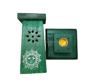 Soporte para quemador de incienso de madera de agar ecológico orgánico grande con recogedor de cenizas tallado a mano aromático - Product Image 3